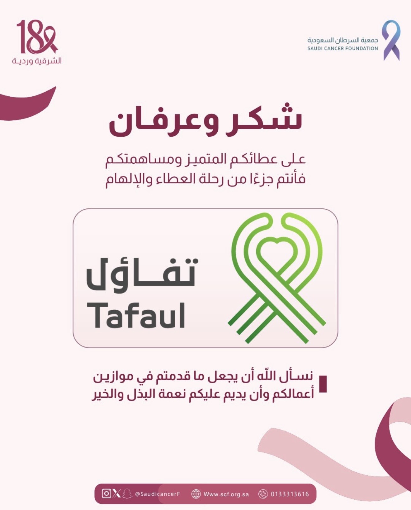 شكراً لجمعية تفاؤل على جهودهم المشتركة معنا في نشر الوعي بالكشف المبكر 💗